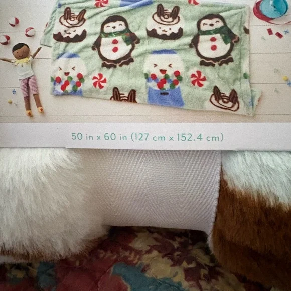 Pillowfort Fuzzy Throw with Penguin and Candy Design - Picture 2 of 6